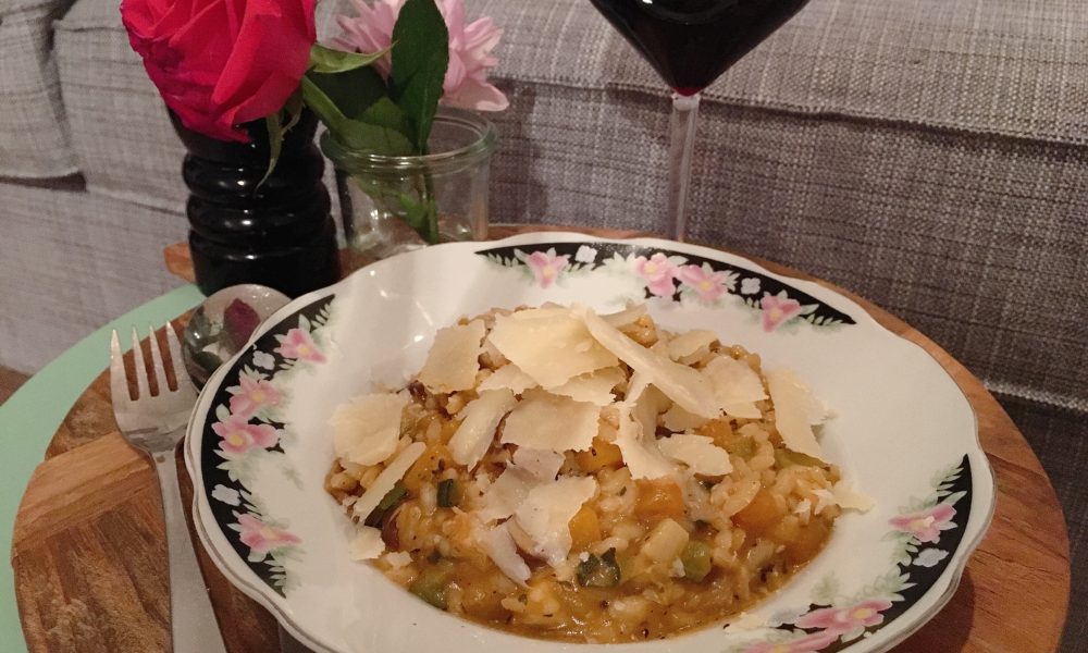 Risotto crémeux à la courge, à la courgette et aux champignons