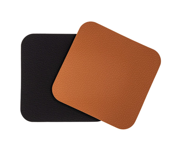 Set de sous-verres Cookinglife - en cuir vegan - Noir/Cognac - 10 cm - 6 pièces