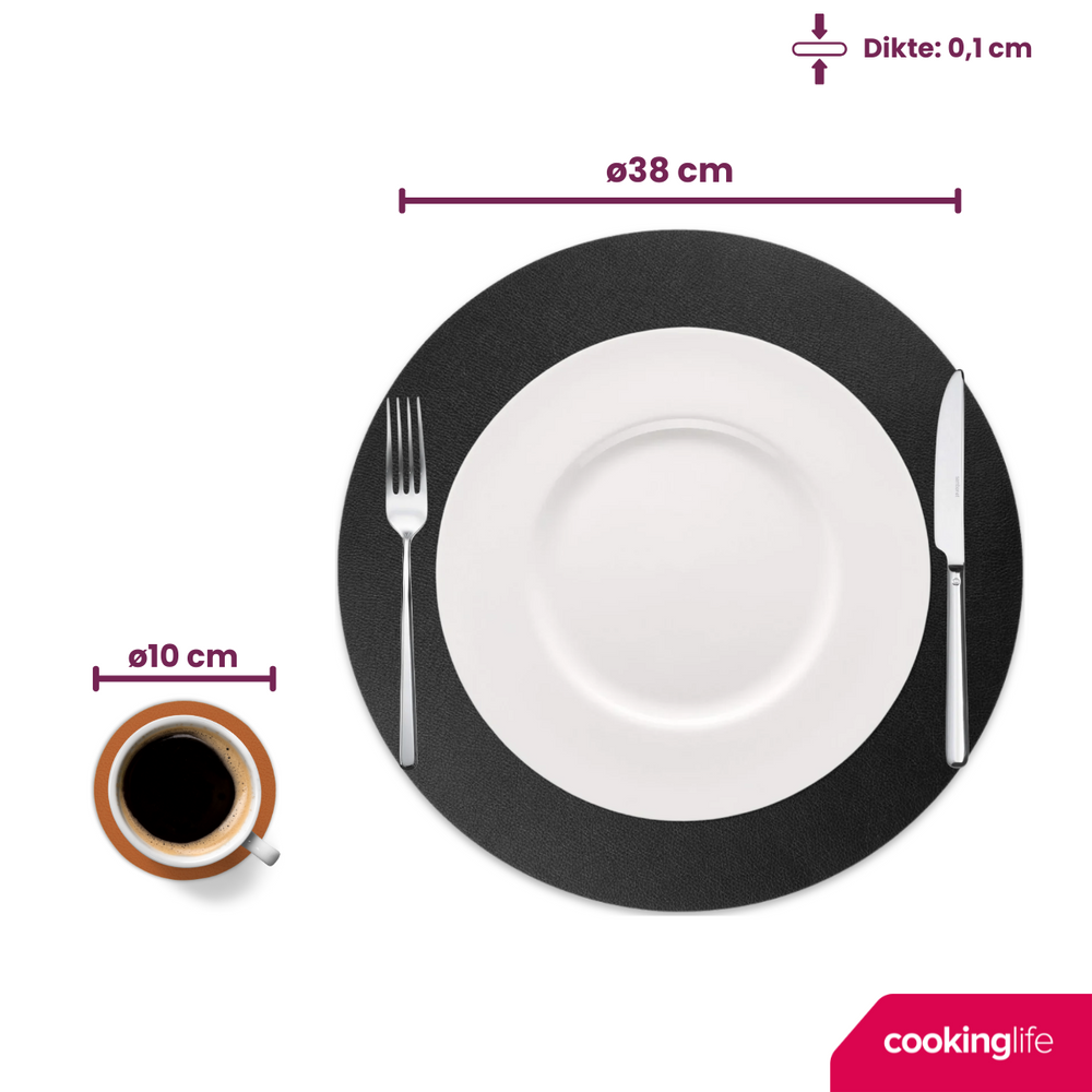 Ensemble de sets de table Cookinglife - Cuir vegan - Ø38 cm - 12 pièces