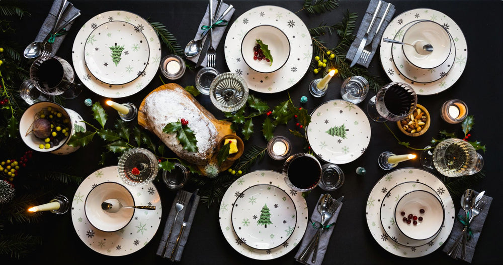Service de table de Noël Cookinglife Vert 18 pièces / 6 personnes - 6 assiettes à dîner, 6 assiettes à petit-déjeuner & 6 bols