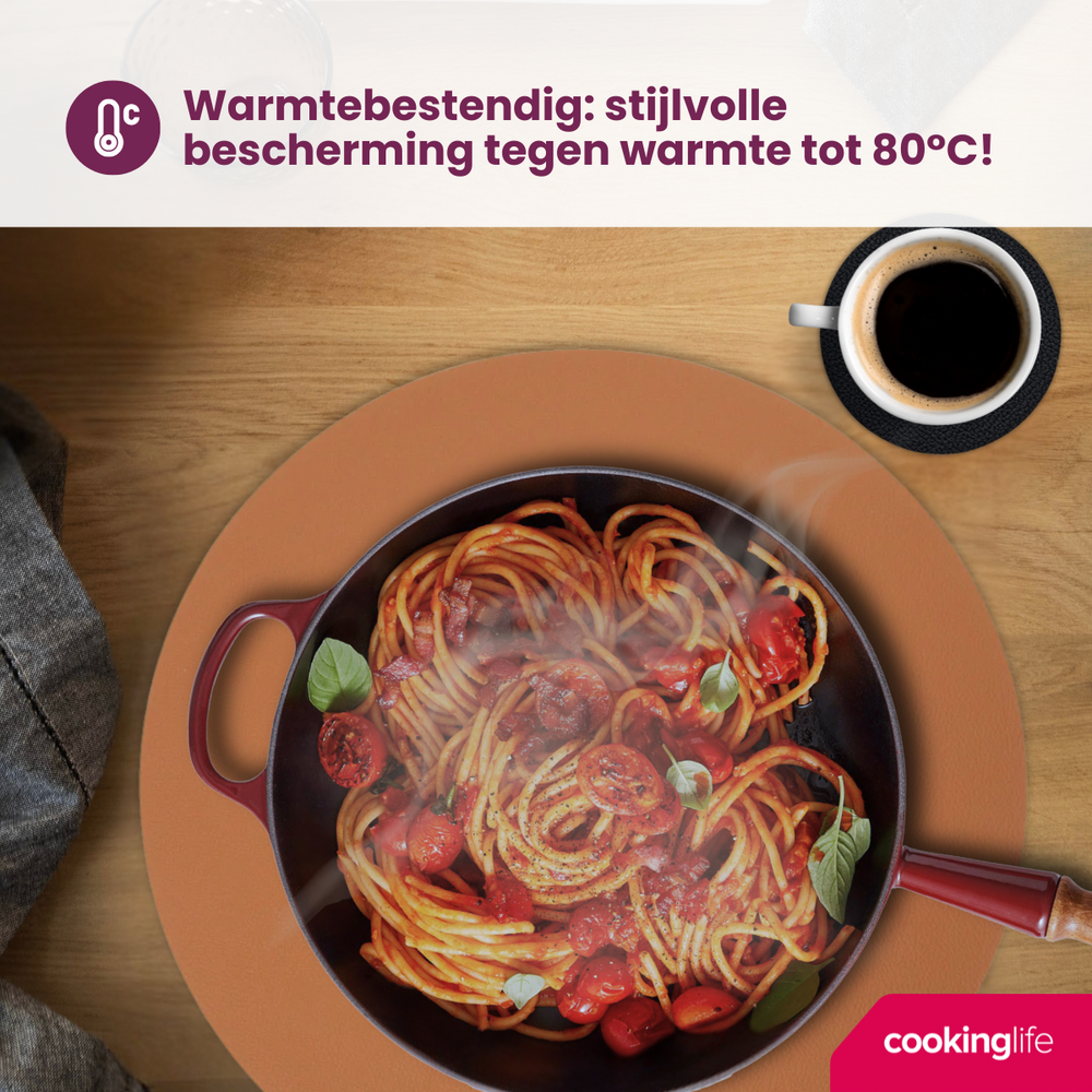 Ensemble de sets de table Cookinglife - Cuir vegan - Ø38 cm - 12 pièces