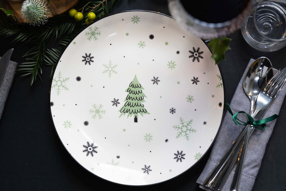 Service de table de Noël Cookinglife Vert 18 pièces / 6 personnes - 6 assiettes à dîner, 6 assiettes à petit-déjeuner & 6 bols
