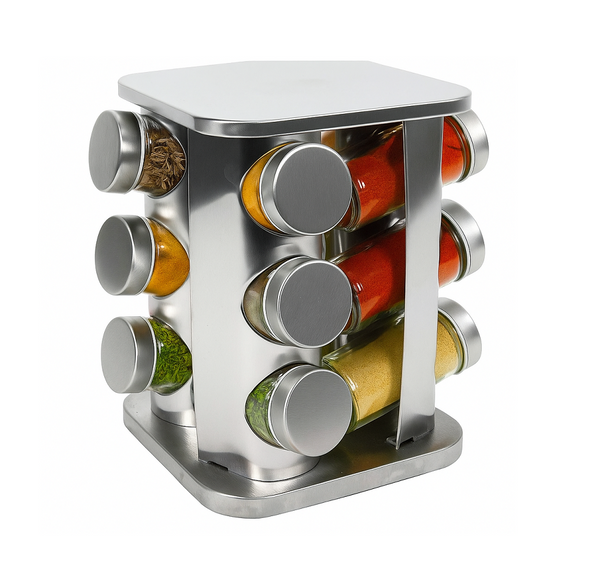 Ensemble de porte-épices Cookinglife - Carrousel a épices - en inox - 12 pièces
