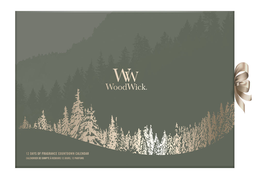 Calendrier de l'Avent WoodWick 12 Jours de Parfum - 12 Pièces - Bougie Parfumée en Verre - Mèche en Bois