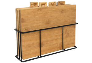 Set de planches à découper Cookinglife - en bambou - support en fer - 5 pièces