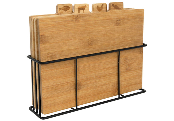 Set de planches à découper Cookinglife - en bambou - support en fer - 5 pièces