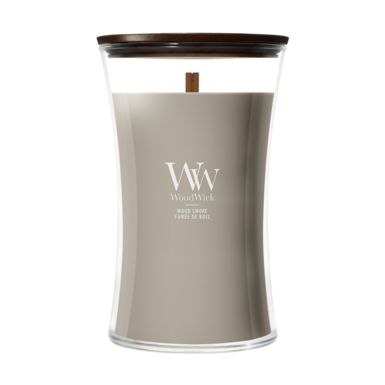 Bougie Parfumée WoodWick Large Wood Smoke - 18 cm / ø 10 cm - Bougie Parfumée en Verre - Mèche en Bois