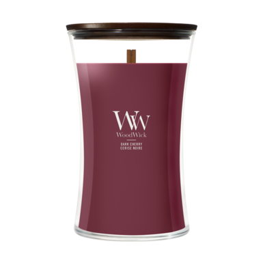 Bougie Parfumée WoodWick Large Dark Cherry - 18 cm / ø 10 cm - Bougie Parfumée en Verre - Mèche en Bois