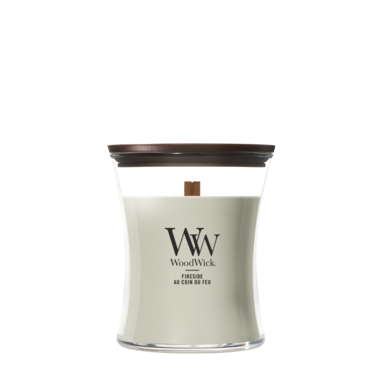 Bougie Parfumée WoodWick Medium Fireside - 11 cm / ø 10 cm - Bougie Parfumée en Verre - Mèche en Bois