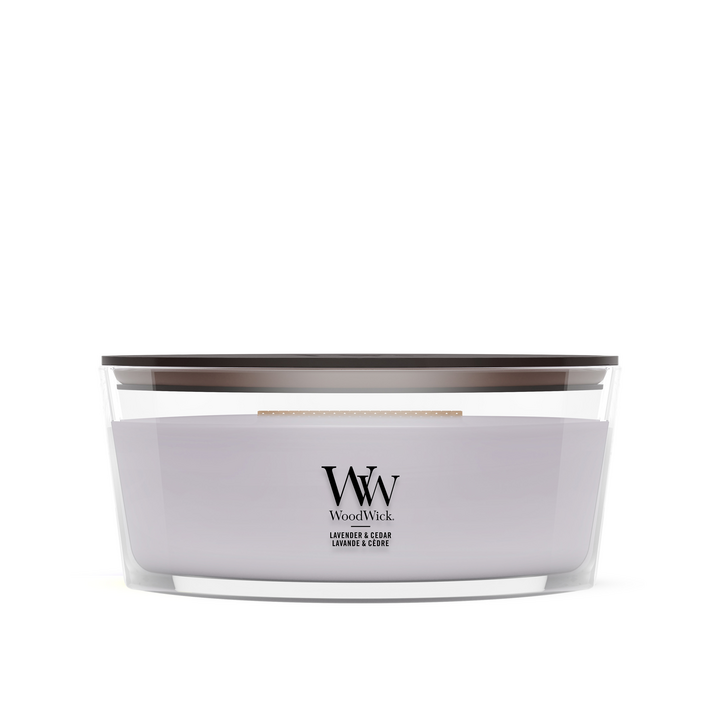 Bougie Parfumée WoodWick Ellipse Lavender & Cedar - 9 cm / 19 cm - Bougie Parfumée en Verre - Mèche en Bois