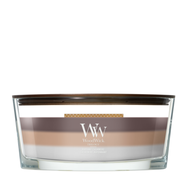 Bougie parfumée WoodWick Ellipse Trilogy Radiant Cashmere - 9 cm / 19 cm - Bougie parfumée en verre - Mèche en bois