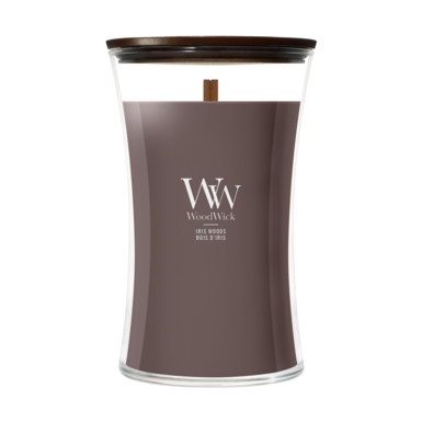 Bougie Parfumée WoodWick Large Iris Woods - 18 cm / ø 10 cm - Bougie Parfumée en Verre - Mèche en Bois