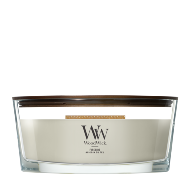 Bougie Parfumée WoodWick Ellipse Fireside - 9 cm / 19 cm - Bougie Parfumée en Verre - Mèche en Bois