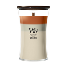 Bougie parfumée WoodWick Large Trilogy Vanilla Embers - 18 cm / ø 10 cm - Bougie parfumée en verre - Mèche en bois