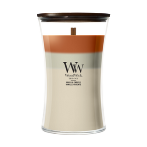 Bougie parfumée WoodWick Large Trilogy Vanilla Embers - 18 cm / ø 10 cm - Bougie parfumée en verre - Mèche en bois