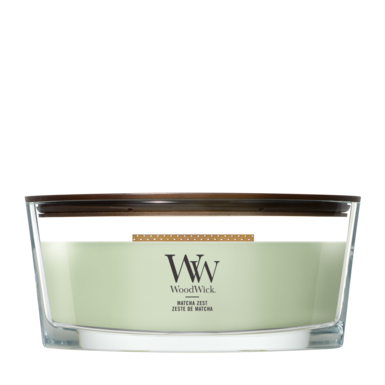 Bougie Parfumée WoodWick Ellipse Matcha Zest - 9 cm / 19 cm - Bougie Parfumée en Verre - Mèche en Bois