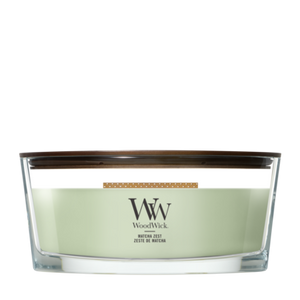 Bougie Parfumée WoodWick Ellipse Matcha Zest - 9 cm / 19 cm - Bougie Parfumée en Verre - Mèche en Bois