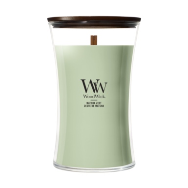 Bougie Parfumée WoodWick Grande Matcha Zest - 18 cm / ø 10 cm - Bougie Parfumée en Verre - Mèche en Bois