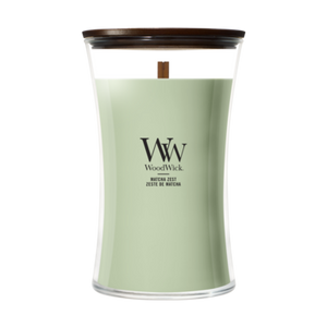 Bougie Parfumée WoodWick Grande Matcha Zest - 18 cm / ø 10 cm - Bougie Parfumée en Verre - Mèche en Bois