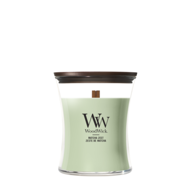 Bougie Parfumée WoodWick Medium Matcha Zest - 11 cm / ø 10 cm - Bougie Parfumée en Verre - Mèche en Bois