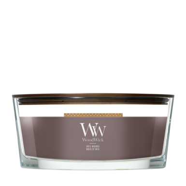 Bougie parfumée WoodWick Ellipse Iris Woods - 9 cm / 19 cm - Bougie parfumée en verre - Mèche en bois
