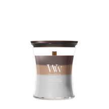 Bougie Parfumée WoodWick Medium Trilogy Radiant Cashmere - 11 cm / ø 10 cm - Bougie en Verre - Mèche en Bois