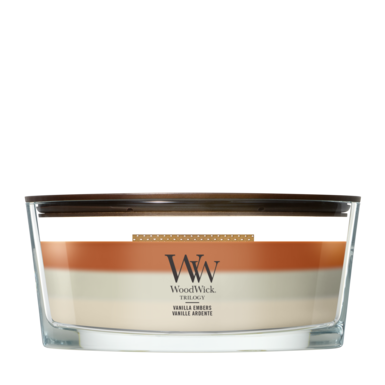 Bougie parfumée WoodWick Ellipse Trilogy Vanilla Embers - 9 cm / 19 cm - Bougie parfumée en verre - Mèche en bois