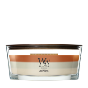 Bougie parfumée WoodWick Ellipse Trilogy Vanilla Embers - 9 cm / 19 cm - Bougie parfumée en verre - Mèche en bois