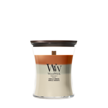 Bougie parfumée WoodWick Medium Trilogy Vanilla Embers - 11 cm / ø 10 cm - Bougie parfumée en verre - Mèche en bois