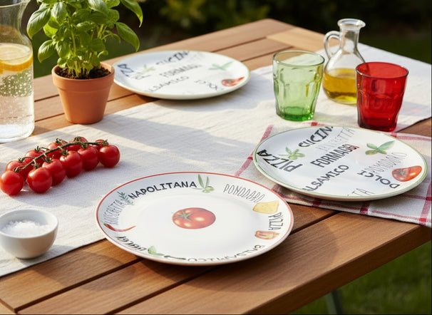 Ensemble d'assiettes a pizza Sareva - en porcelaine - Italia - 30 cm - 6 pièces