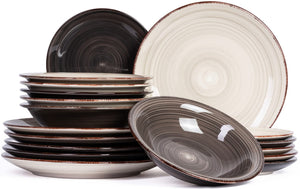 Ensemble de vaisselle Cookinglife - Delice Gris - 18 pièces / 6 personnes - 6 assiettes plates, 6 assiettes creuses et 6 assiettes à dessert