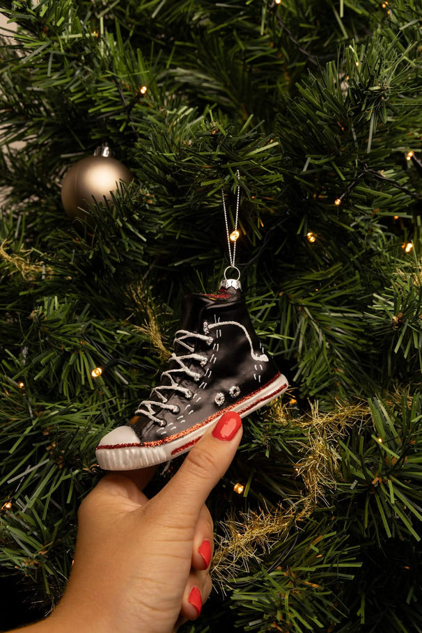 Boule de Noël Nordic Light - Boule en verre - Sneaker - Noir - 11 cm