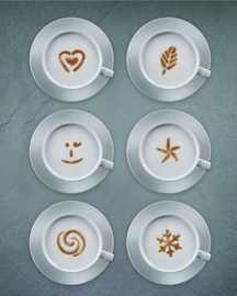 Set de saupoudreuse a cacao Aerolatte - Cappuccino Artist - en inox - 6 pochoirs