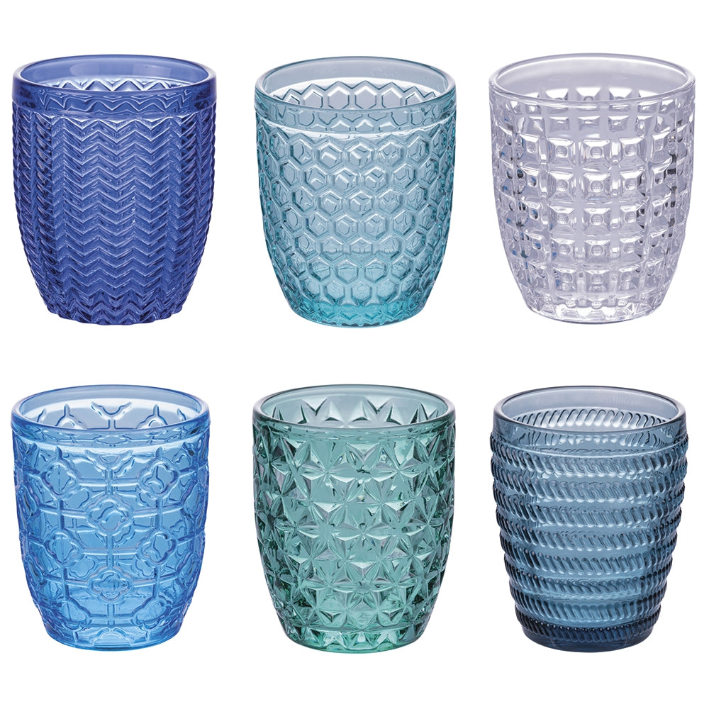 Villa d'Este Home Verre à eau Géométrie Océan - Bleu - 350 ml - 6 pièces