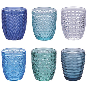 Villa d'Este Home Verre à eau Géométrie Océan - Bleu - 350 ml - 6 pièces