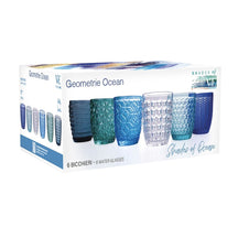 Villa d'Este Home Verre à eau Géométrie Océan - Bleu - 350 ml - 6 pièces