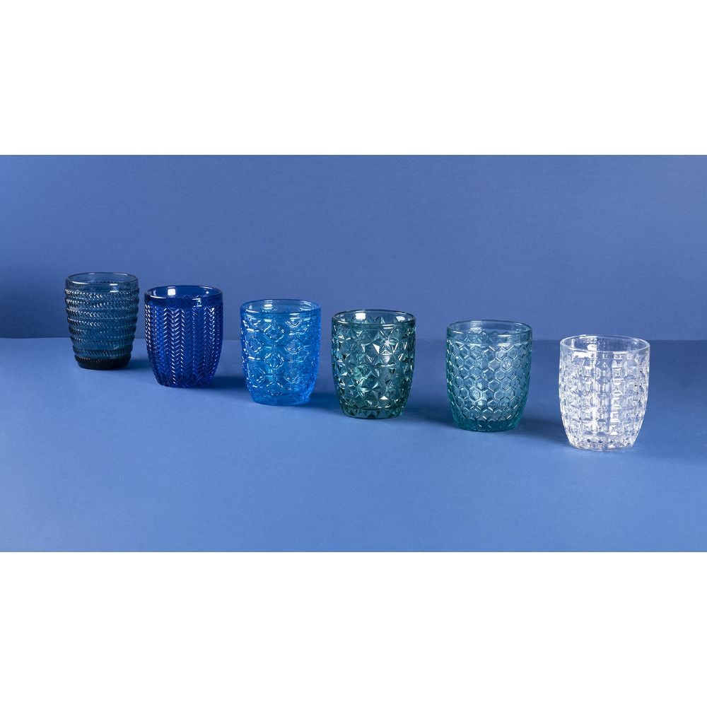 Villa d'Este Home Verre à eau Géométrie Océan - Bleu - 350 ml - 6 pièces
