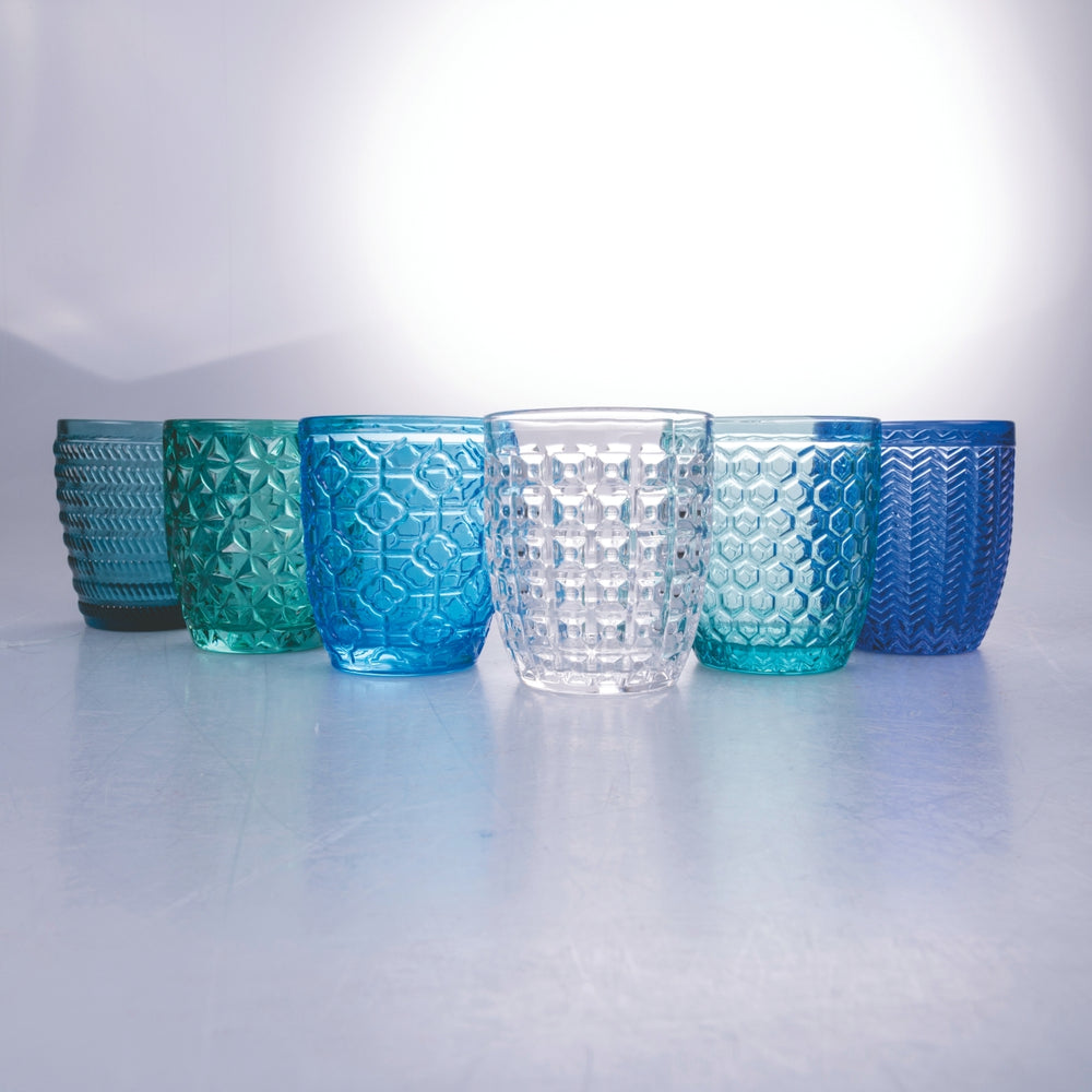 Villa d'Este Home Verre à eau Géométrie Océan - Bleu - 350 ml - 6 pièces
