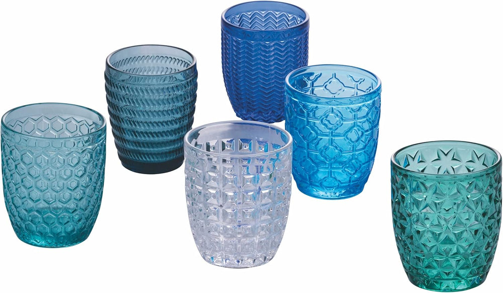 Villa d'Este Home Verre à eau Géométrie Océan - Bleu - 350 ml - 6 pièces