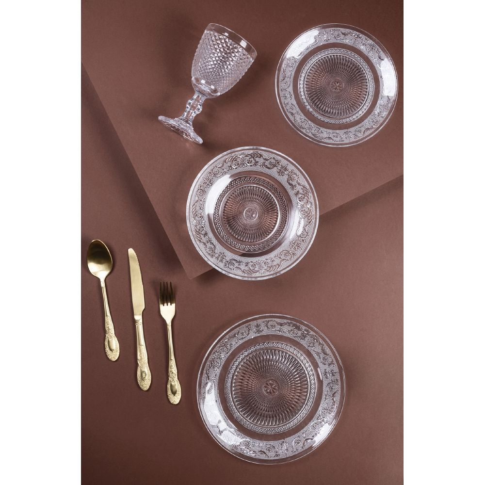 Service de table Villa d'Este Home Imperial en verre 18 pièces / 6 personnes - 6 assiettes à dîner, 6 assiettes à petit-déjeuner et 6 assiettes creuses