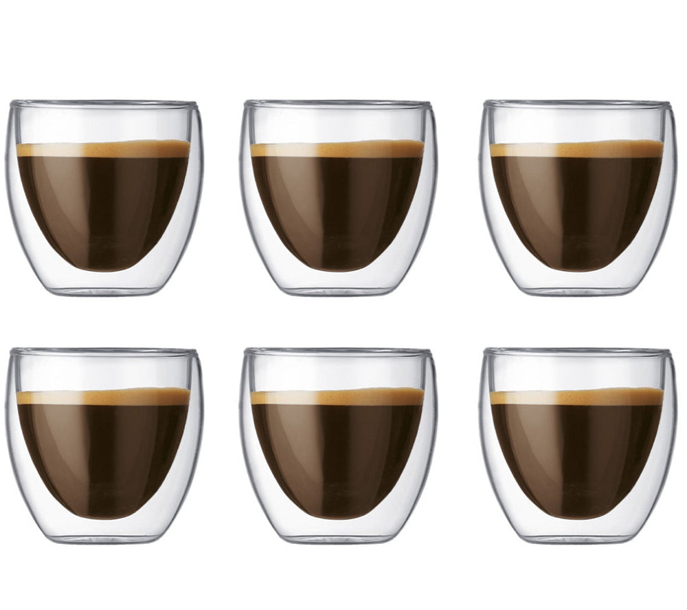 Verre à espresso double paroi Bodum Pavina - Valve brevetée - 80 ml - 6 pièces