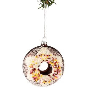 Boule de Noël Nordic Light - Boule donut - Blanc/Marron - 10 cm