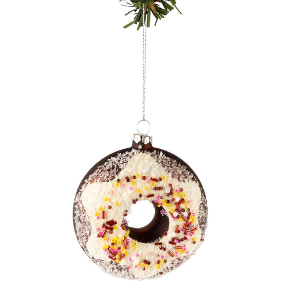 Boule de Noël Nordic Light - Boule donut - Blanc/Marron - 10 cm