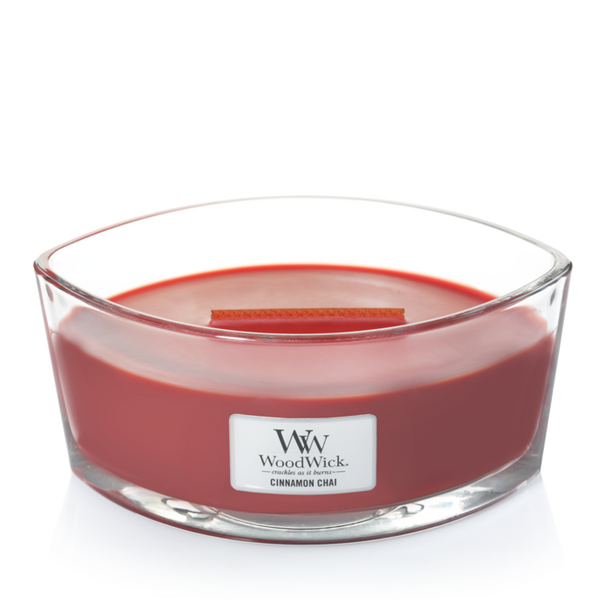 Bougie parfumée WoodWick - Bougie en verre - Cannelle Chai - 9 cm / 19 cm