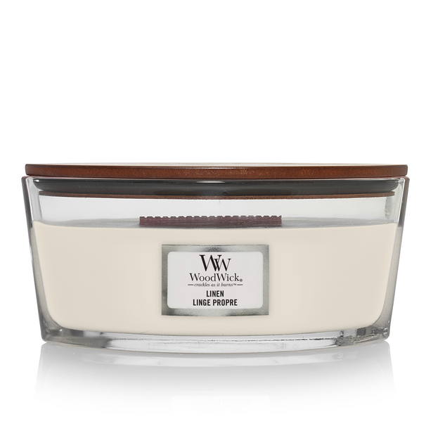 Bougie parfumée WoodWick - Bougie en verre - Linen - 9 cm / 19 cm