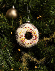 Boule de Noël Nordic Light - Boule donut - Blanc/Marron - 10 cm