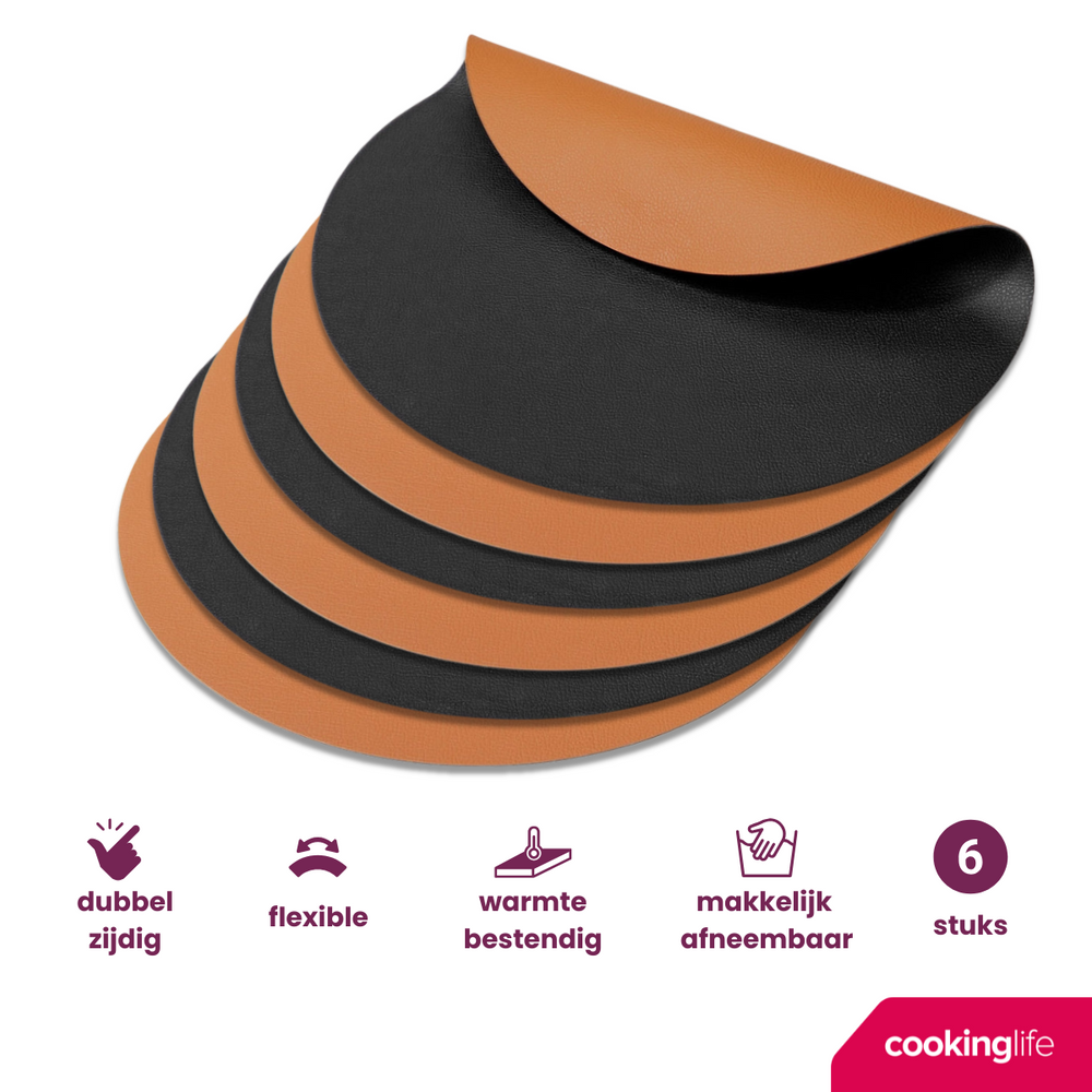 Set de sets de table Cookinglife - Double face - Ø 38 cm - 6 pièces