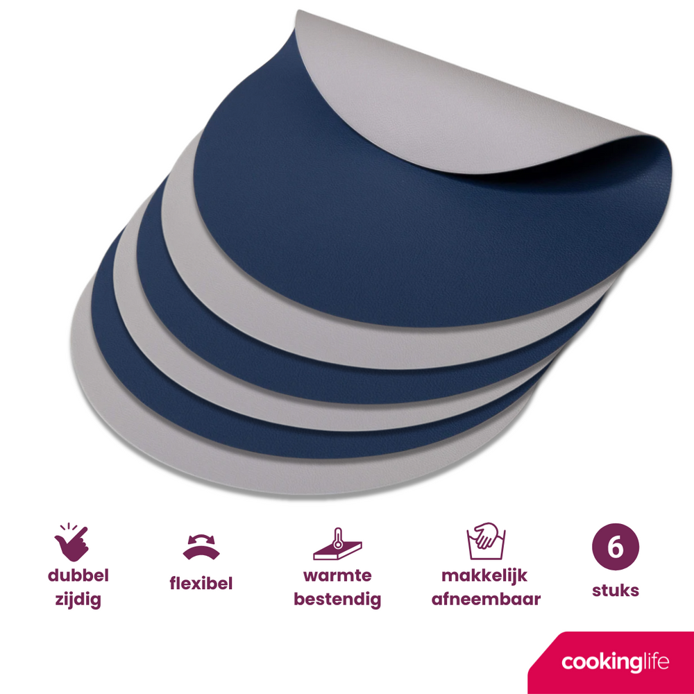 Set de sets de table Cookinglife - Double face - Placemats - Ø 38 cm - 6 pièces