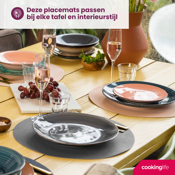 Set de sets de table Cookinglife - Double face - Aspect cuir - 38 cm - 6 pièces