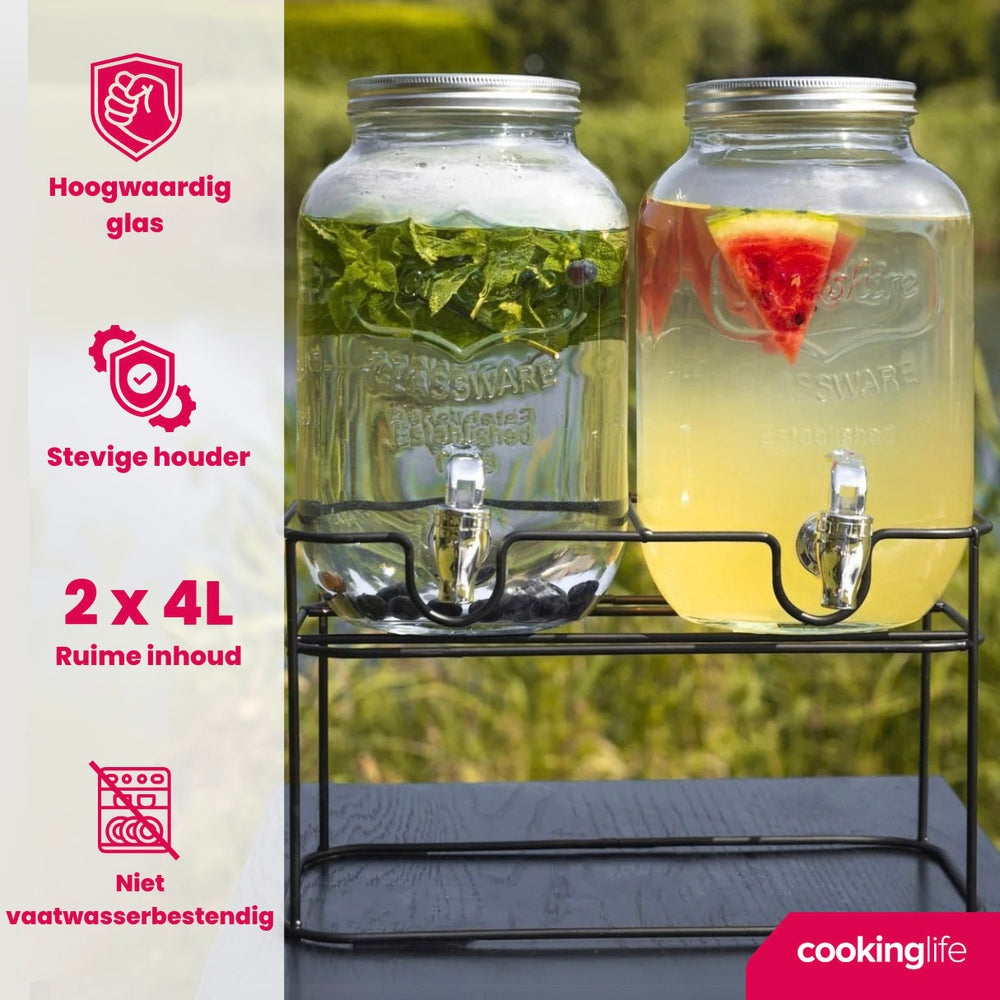 Ensemble de distributeurs Cookinglife - Distributeur a robinet - 2x4 L - 4 pieces